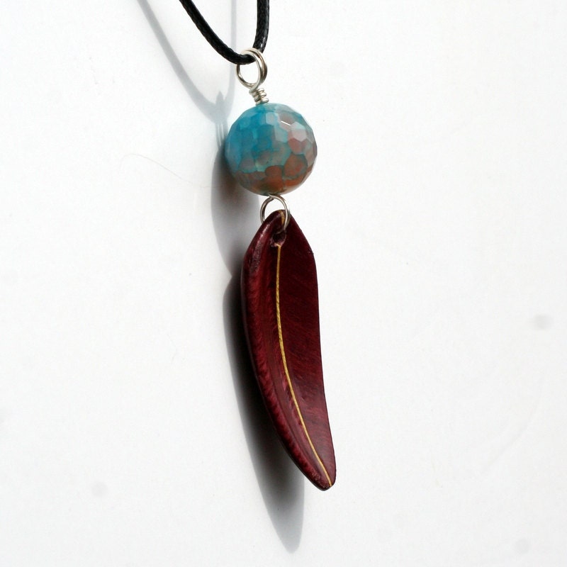 Handcarved Purpleheart  Leaf pendant  130606