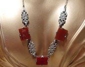 Vintage Art Deco Silver Carnelian Necklace