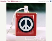Moving Sale - Scrabble Necklace Charm (Peace Sign in Red) - Scrabble Pendant. Chain sold separately