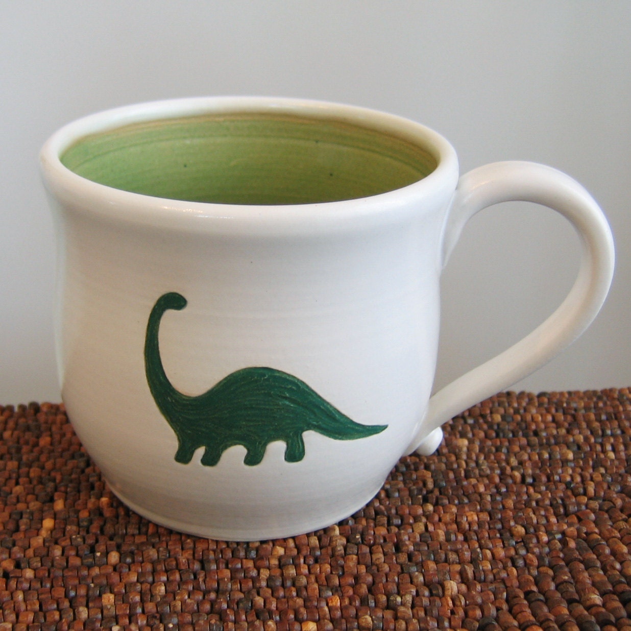 Brontosaurus Mug - Large Dinosaur Stoneware Pottery Coffee Mug 16 oz.
