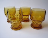 Vintage Anchor Hocking Honey Gold Georgian Water Glasses Set of Four