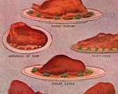 Antique 1896 Chart of  Lamb Mutton Partridge Beef Goose Pork Ham Meats