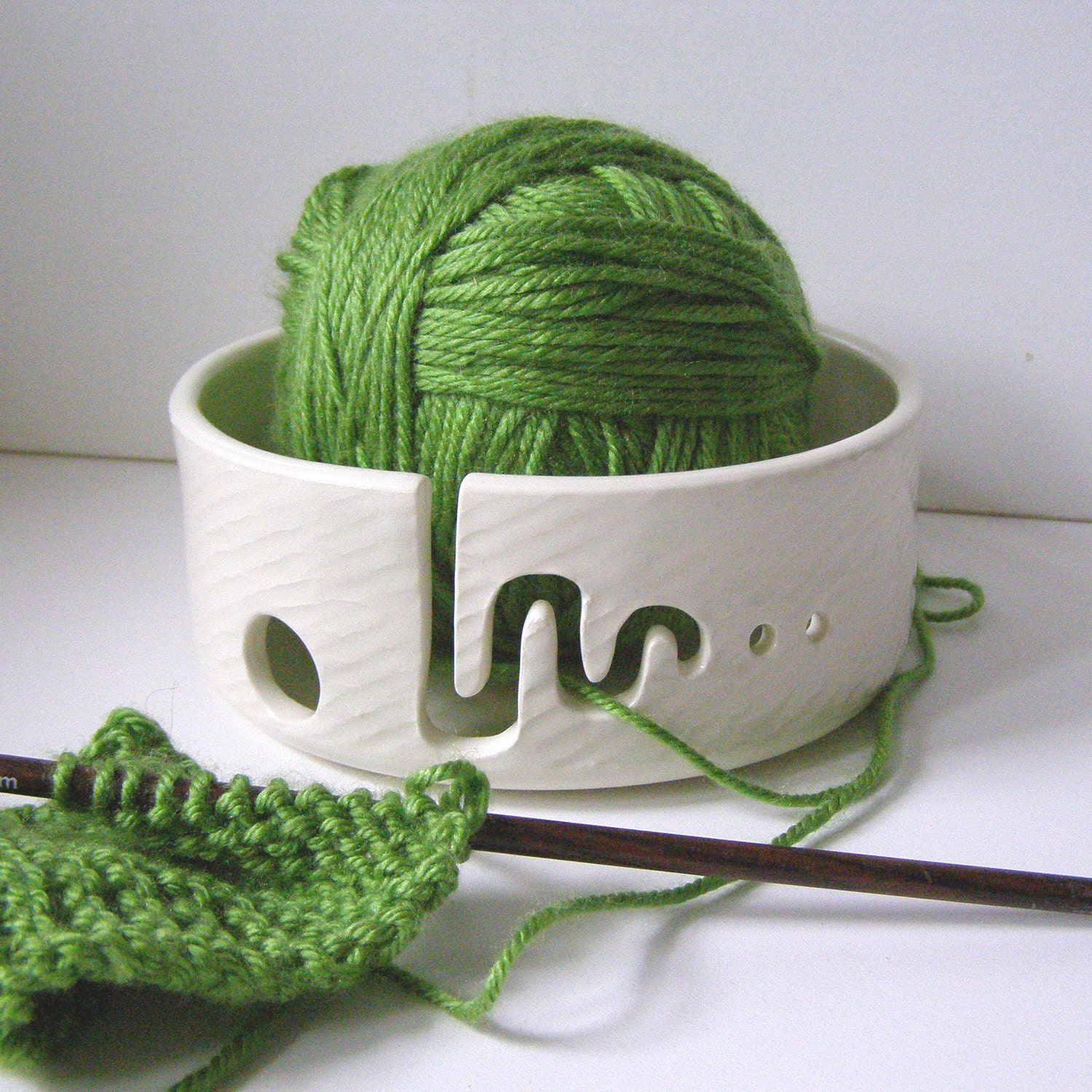 SM 6" yarn bowl for knitters and crocheters, white ceramic handmade pottery in stock  and ready to ship
