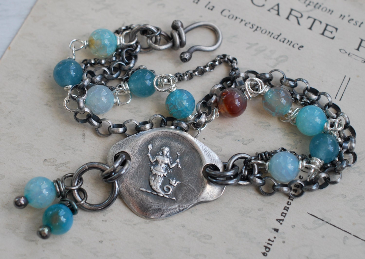 mermaid wax seal bracelet... far away in the blue bay