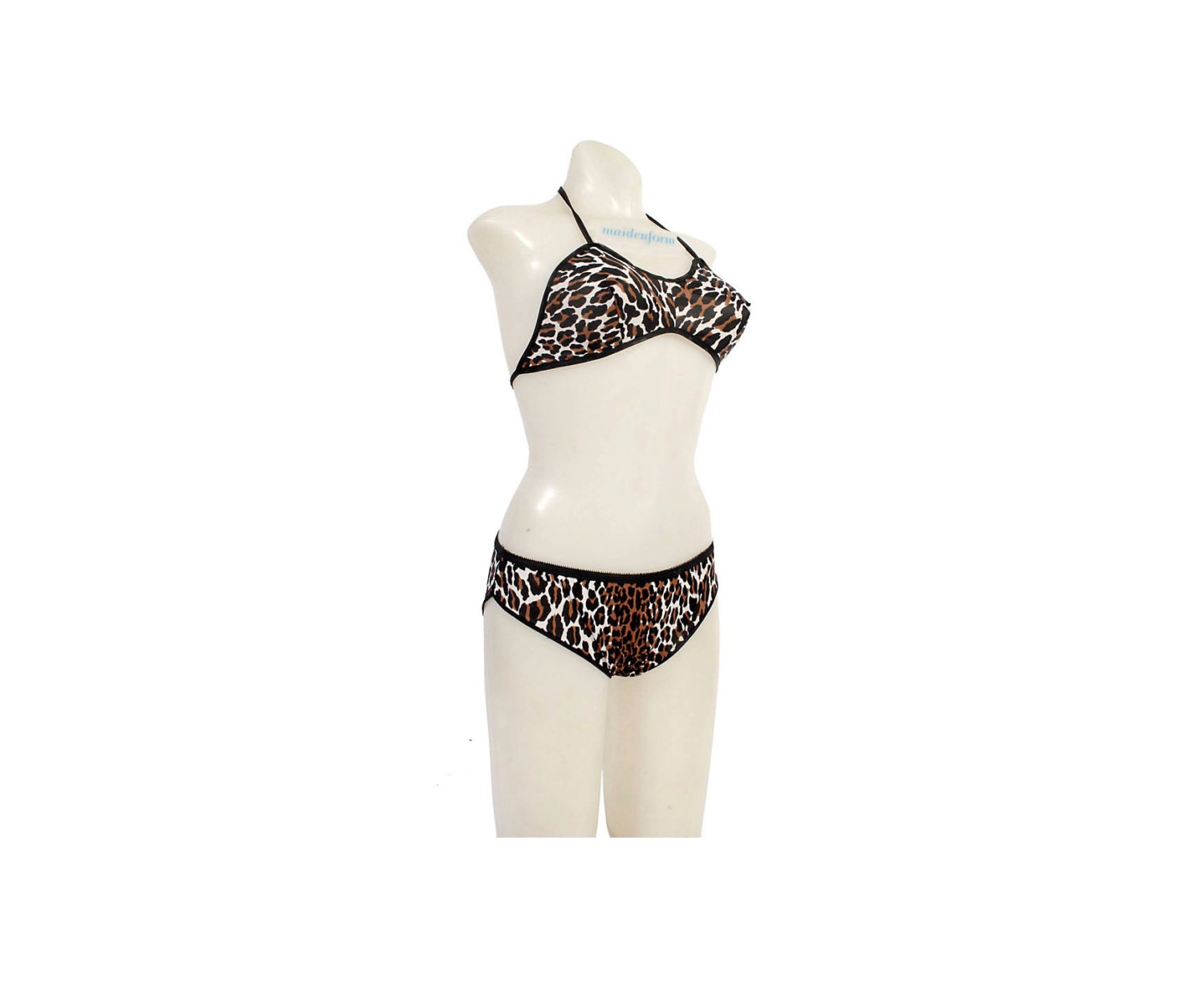 Vintage 50s 60s Nylon Leopard Print Bra Panties Set Bettie Page Burlesque
