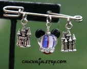 Red White N Blue Striped Lampwork Mickey Mouse Style Disney Inspired DeSIGNeR Pin Brooch Just in Time for Memorial Day 4th of July Flag Day