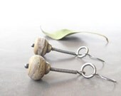 brown dangle earrings, rustic silver and lampwork glass stick earrings