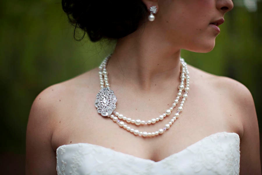 Daisy Art Deco Rhinestone and Pearl Necklace