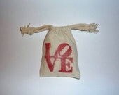 Muslin favor bag with love handstamped