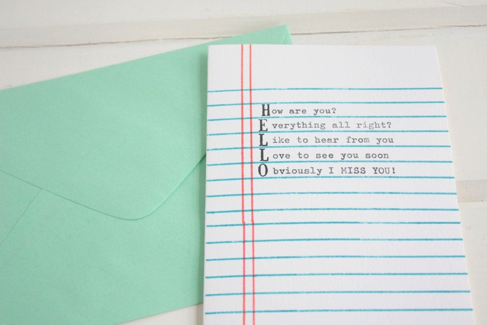 HELLO on Exercise Book Lines Card