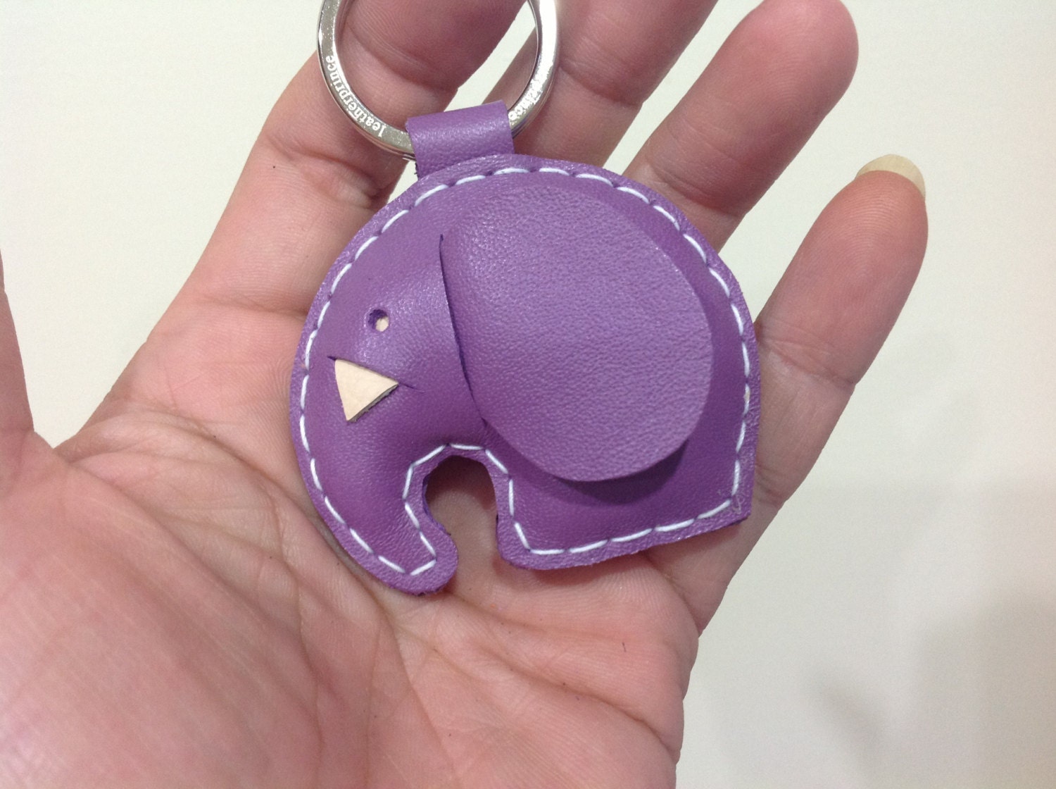 Leather Keychain - Laura the Elephant Leather Charm ( Light Purple )