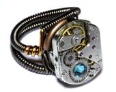 Steampunk Ring -  Antique Vintage Watch Movement with Turquoise Crystal