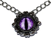 Neo Victorian Jewelry - Purple Dragon Eye Necklace - Silver Tone