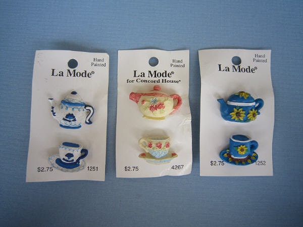 Novelty Buttons - Teapot and Cup - La Moda Hand Painted - Price Per Card
