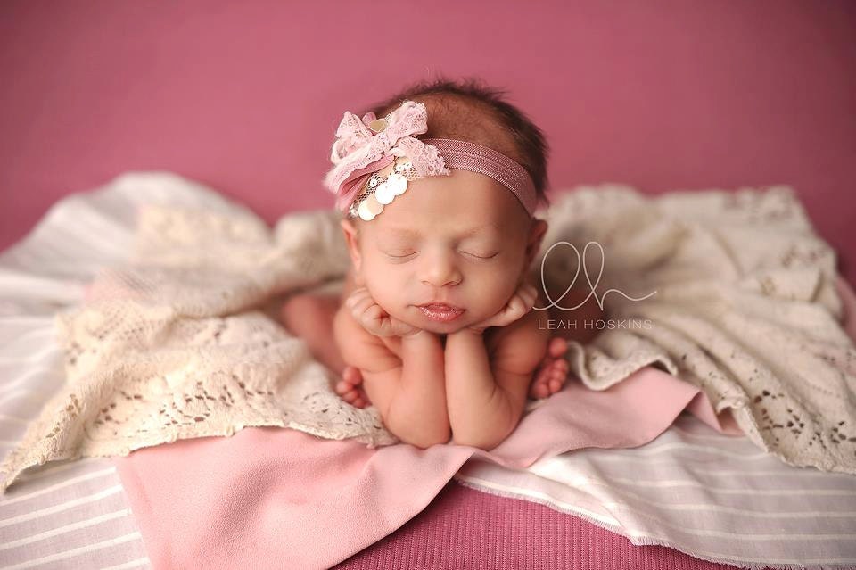 Thalia - Mauve Pink Cream Rosette Headband - Ivory Lace Fiber Yarn Tulle - Newborn Infant Baby Girl Toddler Adult