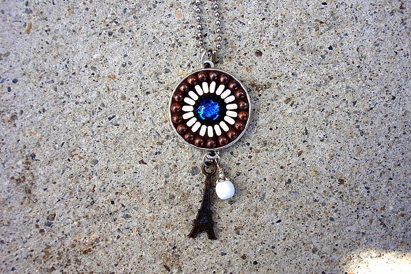 Mosaic Pendant- Metal Necklace-