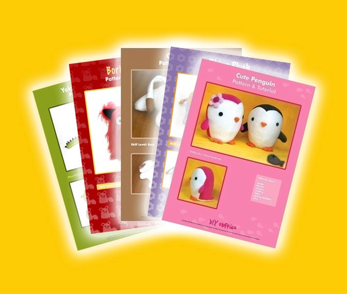 PDF 5 Sewing Patterns Bundle - choose any 5 stuffed toy patterns from my shop