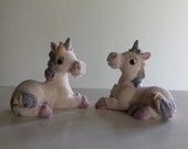 Vintage Fuzzy Unicorn Figurines