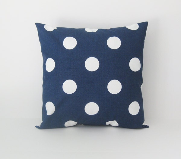 Pillow Cover Navy Polka Dots Decorative 22x22 Nautical Decor - BlossomPillowCo