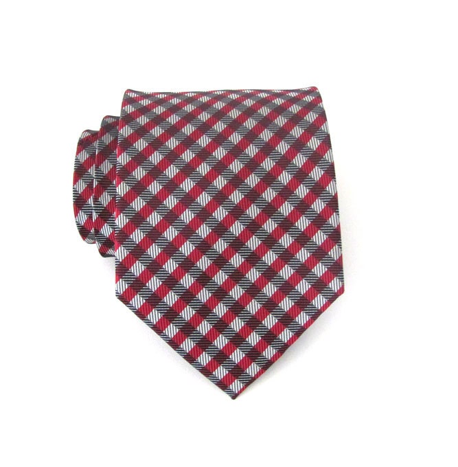Necktie Red and Gray Checkers Silk Tie