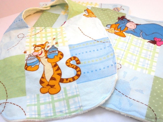 Baby Bib,  Burp Cloth Baby Gift Set - Tigger and Eeyore - Cotton & Minky