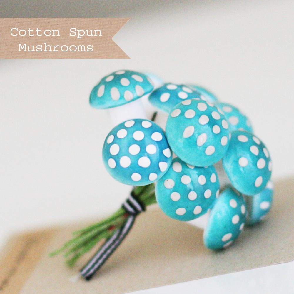 1 dozen BLue German Cotton Spun Mushrooms