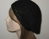 Slouchy Beret Black Alpaca Winter Wool Hat