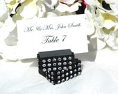 Black Wood place card holders trimmed with a Silver Crystal  wrap-Set of 100