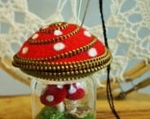 Red felt  mushroom terrarium pincushion