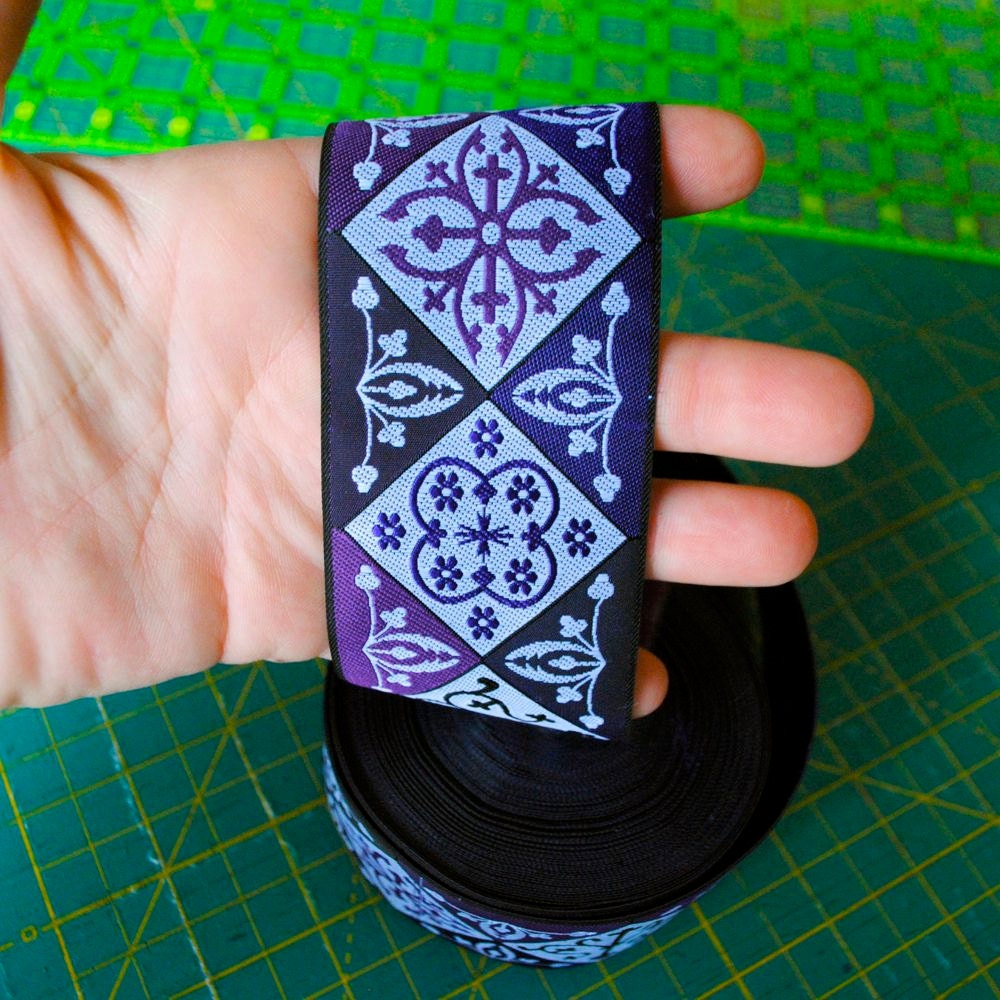 2 inch Woven Jacquard Ribbon - 2 yards - The Color Purple Diamonds - violet, lavender, purple
