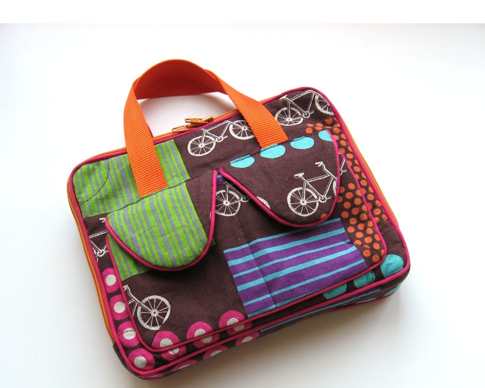 iPad Case iPad Briefcase iPad Bag in brown bicycles Japanese Linen Ready to Ship