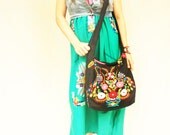Black peacocks Mexican embroidered bag ethnic birds bohemian