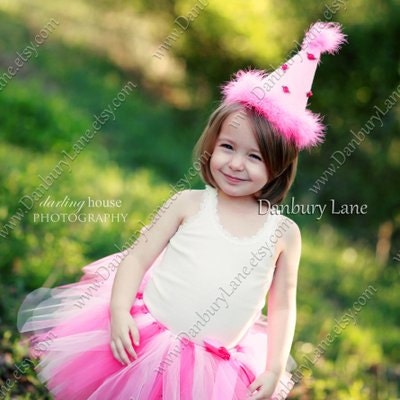 Pink Birthday Tutu for Toddler Girls with party hat, hot pink and baby pink set, choose your size 2t, 3t, or 4t -PINK TAFFY
