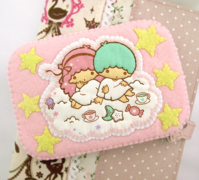 Lovely Pink Little Twin Stars Felt Case. Kiki Lala Tea Time Kawaii Camera iPhone Gadget Case. Gift for her.