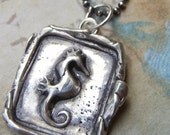 Summer Jewelry, Seahorse Wax Seal Necklace, Silver Seahorse Wax Seal Pendant n Eco Friendly Sterling Silver Summer Fashion Necklace