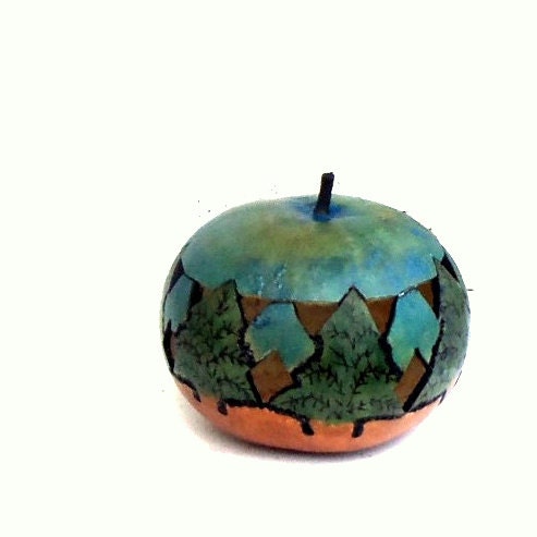 Gourd Luminary Woodland Trees Rustic Candle Holder with Lid