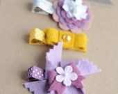baby toddler girls alligator hair clips collection - felt bow set - flower bow pinwheel set