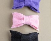 newborn baby girls bitty hair clip felt bow collection - purple pink black - snap clip set