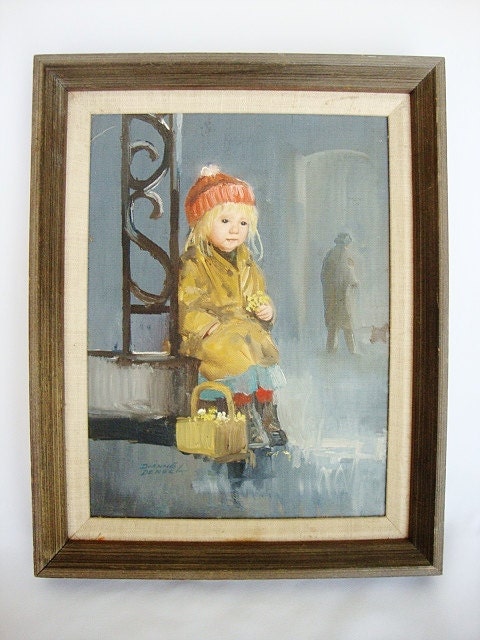 vintage dianne dengel flower girl oil painting in frame