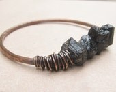 Rustic Bangle Bracelet Raw Black Tourmaline Bracelet Wire Wrap Jewelry DanielleRoseBean Hammered Copper Bangle Bracelet