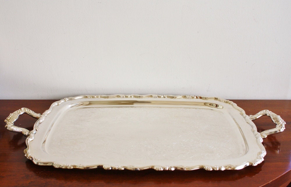 Vintage Heavy Silver Plated Oneida tray with handles