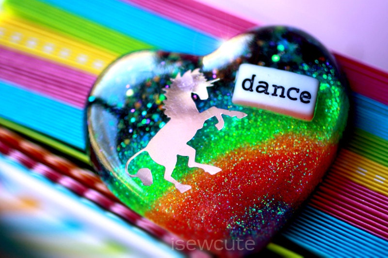 Dance Unicorn Jewelry Giant Heart - Rainbow Resin Pendant Necklace - Colorful Large Statement Necklace Big Heart Pendant - Handmade isewcute