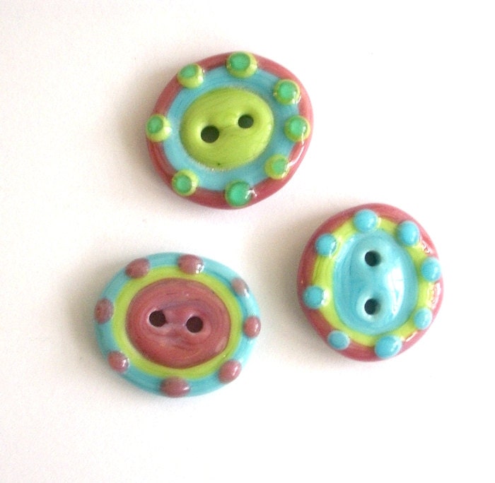 pastel colors set of three glass buttons, lampwork handmade by YasminSivan