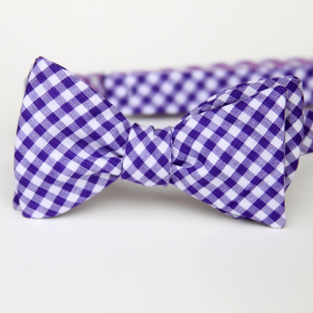 violet gingham freestyle bow tie for men