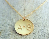 Couples Initial Necklace, YOU (plus) ME, Personalized, Custom Gold Filled Charm Necklace, Hand Stamped by E. .Ria Designs