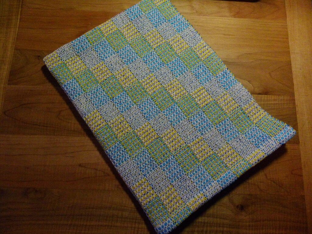 Handwoven Kitchen Dish Towel - Yellow Nautical Blue Marine Blue Natural