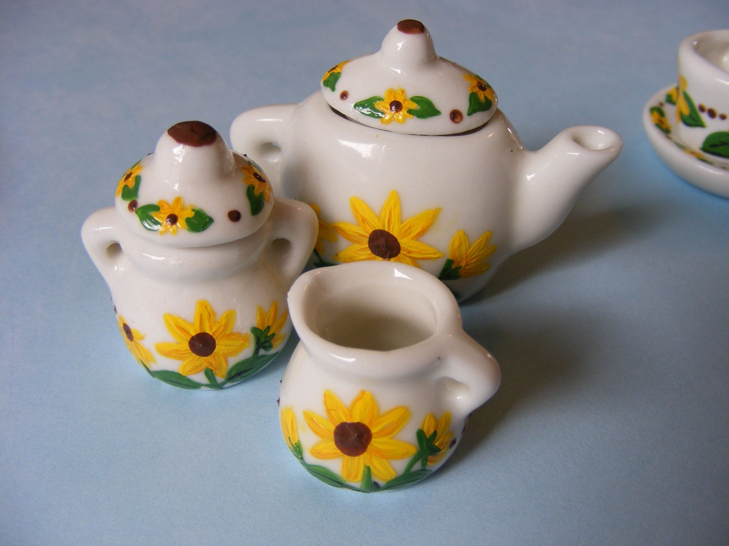 Sunflower hand painted miniature ceramic tea set