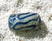 Glass Dread Bead with Green and Cobalt Blue