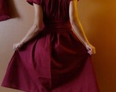 Custom burgundy  Many Moods pleated dress with long obi belt promotion price