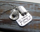 My Heart Belongs To A Cowboy Charm Necklace Cowboy Boots Cowboy Hat Handstamped Jewelry